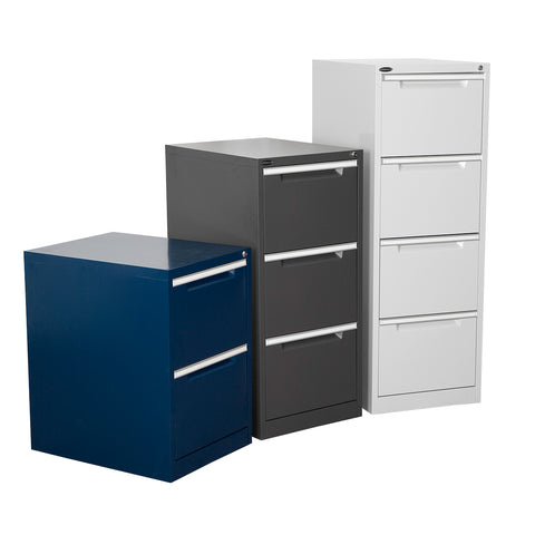 Vertical filing cabinet cluster in different colours