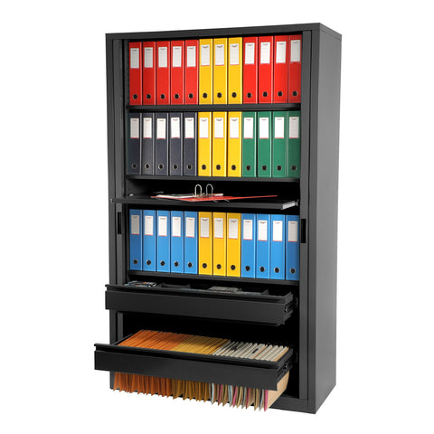 Graphite ripple Tambour door unit filled with multi coloured folders