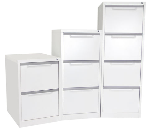 Cluster of white satin filing cabinets