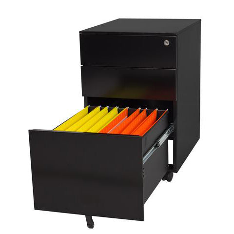 Black Trimline mobile pedestal with colourful files